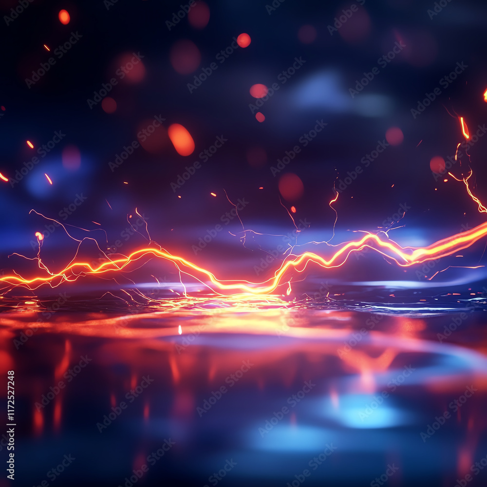 Poster dynamic abstract lightning effect with vibrant colors illuminating a dark background, perfect for cr