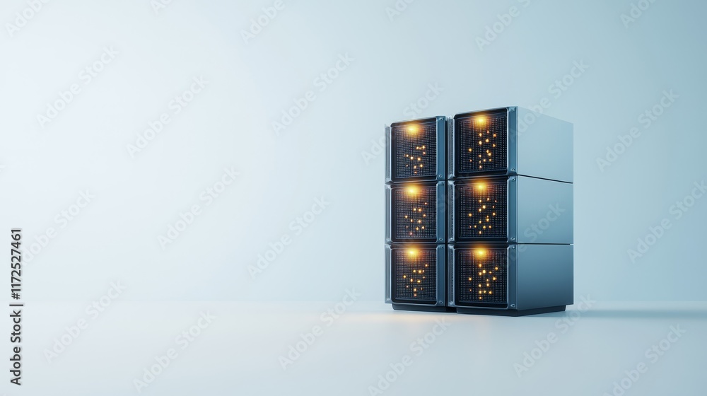 Aufkleber modern data storage solutions with glowing servers in a minimalistic environment, showcasing technol