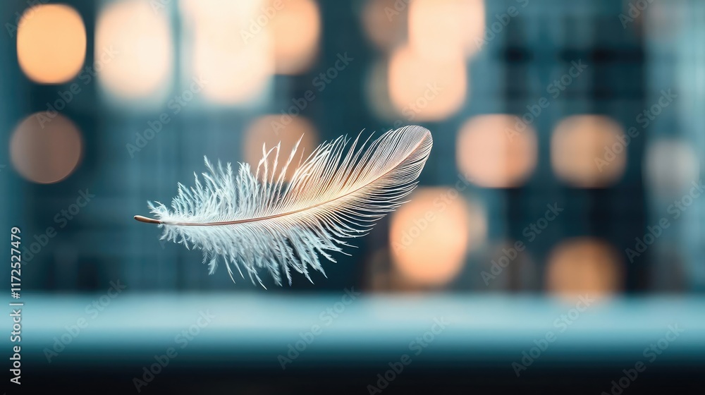 Poster feather abstract background idea. a delicate feather floating against a blurred bokeh background, sy