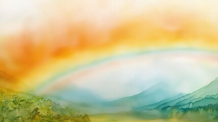 Naklejka premium A photostock of a vibrant rainbow stretching across a scenic mountain valley