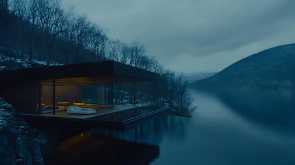 Fototapeta premium Modern Lake House 3D Illustration