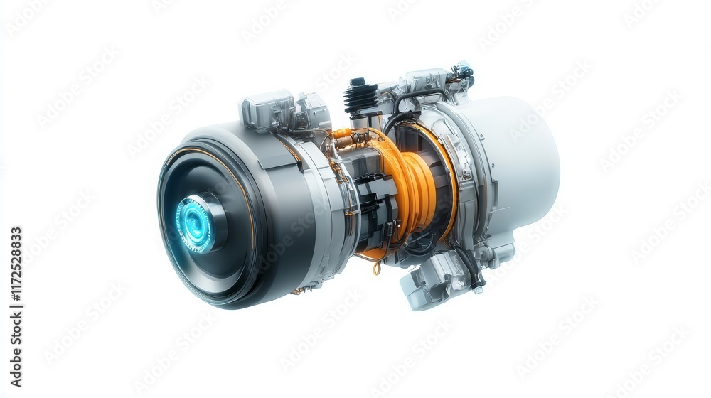 Aufkleber high-resolution digital render of a modern turbine engine with detailed internal components and futu