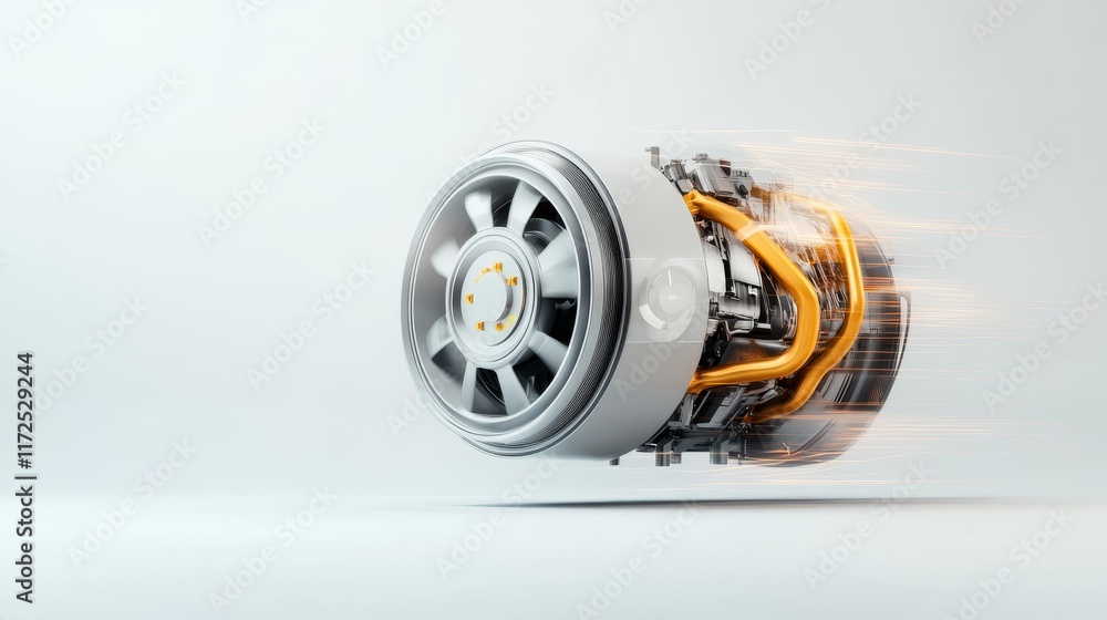 Aufkleber futuristic concept of an innovative engine design with dynamic motion blur, highlighting advanced te