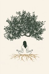 Minimalist boho line art illustration of woman, affirmation quotes background wallpaper, beige, aesthetic self love care, wish, empowerment, freedom state of mind concept art illustration flower core