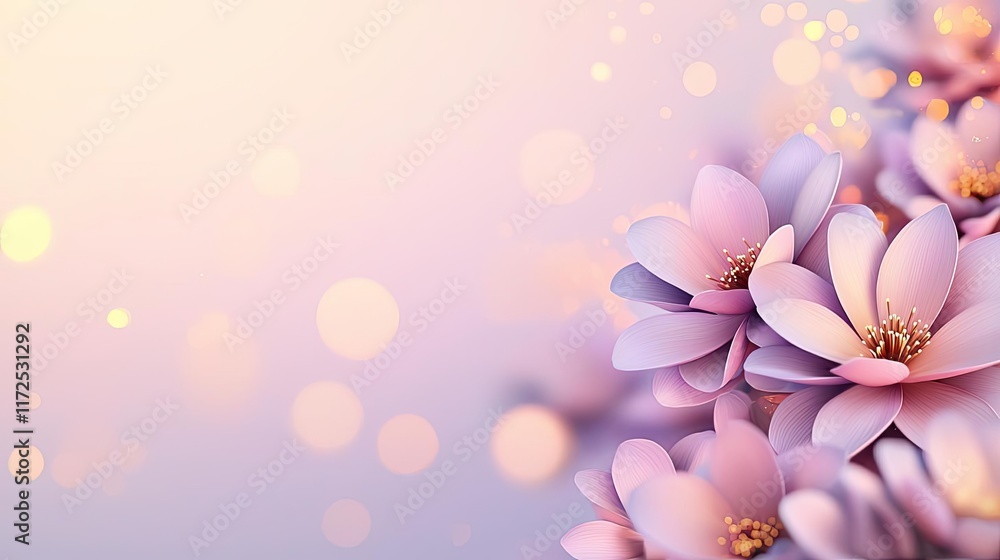 Poster soft abstract background concept. beautiful pink flowers with a soft blur and warm bokeh background 