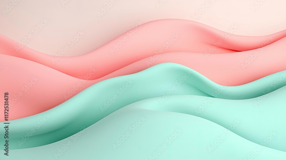 Poster soft abstract background concept. abstract waves of pink and mint colors creating a soothing visual 