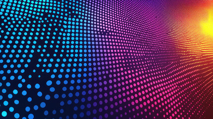 Colorful dotted digital wave flowing in cyberspace with glowing background light