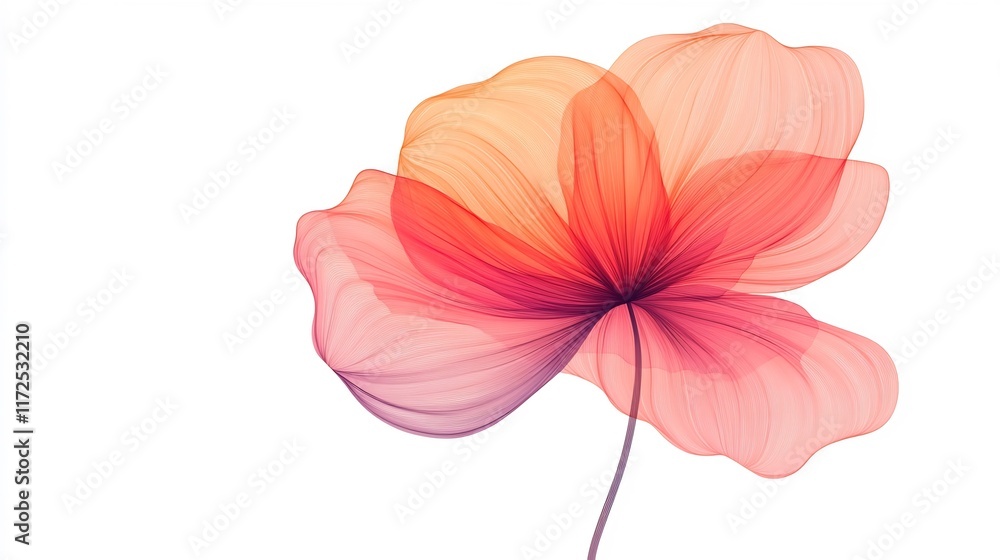 Poster abstract continuous line flower with soft curves on isolated white background in flat design
