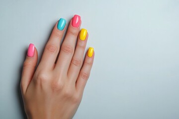 Colorful nails display vibrant hues, showcasing creativity and p
