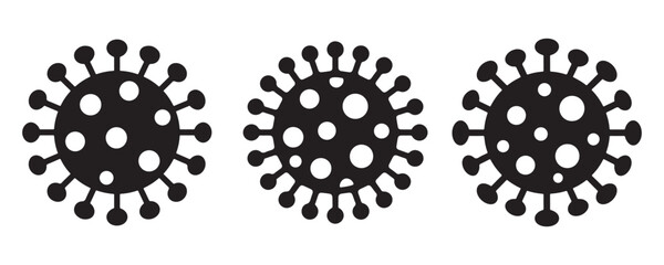 Three simple virus icons on a white background