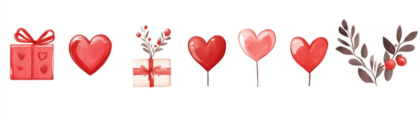 A Valentine gifts and hearts in simple design on white background