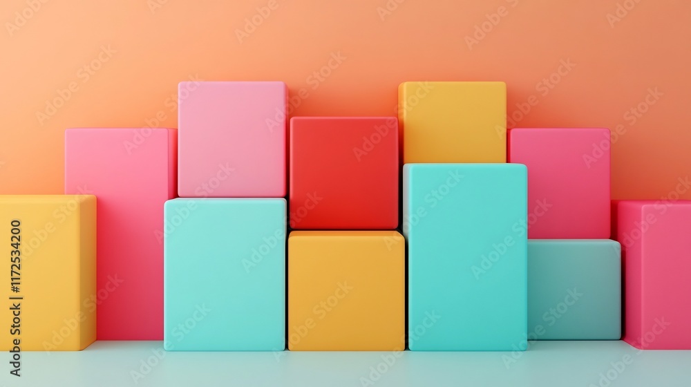 Poster vibrant geometric 3d blocks with soft gradient background