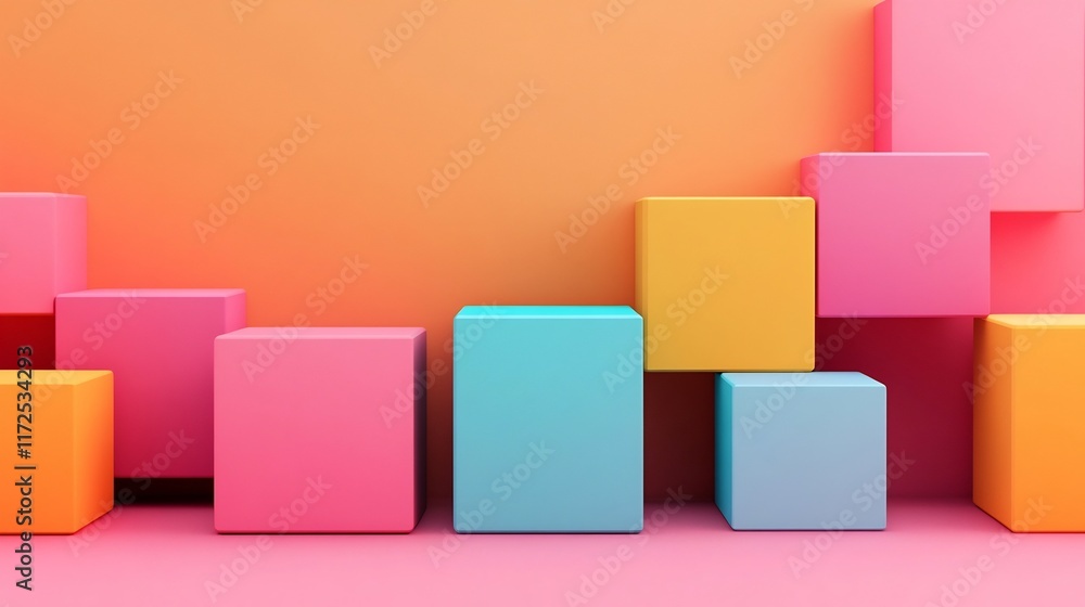 Poster abstract vibrant 3d blocks with reflective gradient background
