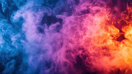 Smoke abstract background concept. Vibrant smoke clouds in shades of blue, purple, and orange creating an artistic background.