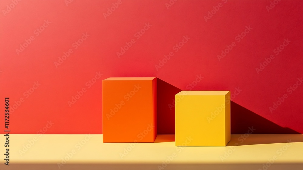 Poster bright geometric shapes with soft shadows on clean background