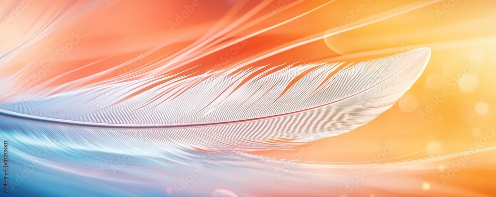 Poster feather abstract background idea. a delicate feather floating against a colorful, blurred background