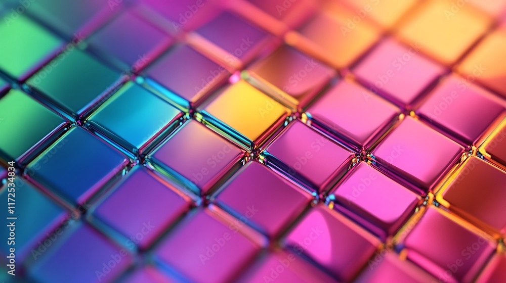 Poster Vibrant Geometric Grid Reflections on Dynamic 3D Structure