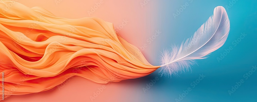 Poster feather abstract background idea. a soft feather floats amidst flowing vibrant colors, symbolizing t
