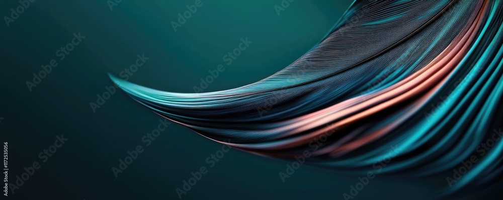 Poster feather abstract background idea. vibrant abstract wave design with smooth flowing lines in teal and