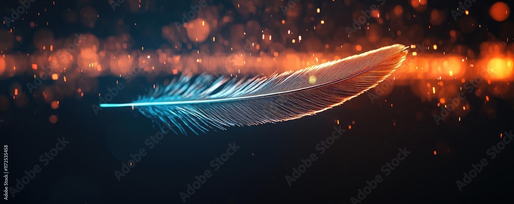 Aufkleber feather abstract background idea. a beautiful feather illuminated with colorful lights against a dar