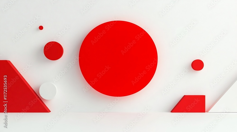 Poster floating essence of japanese flag - minimalist 3d rendering with geometric shapes