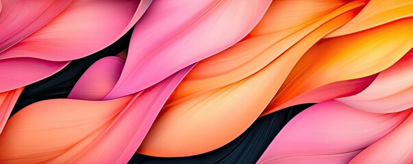 Feather abstract background idea. A vibrant abstract design with flowing curves in pink, orange, and black hues.