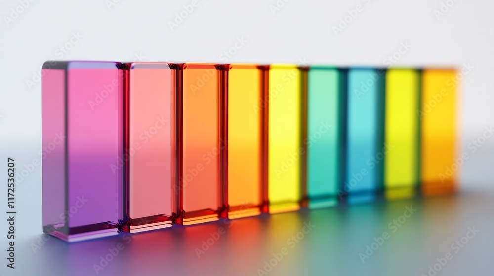 Poster multicolored abstract 3d prisms casting reflections