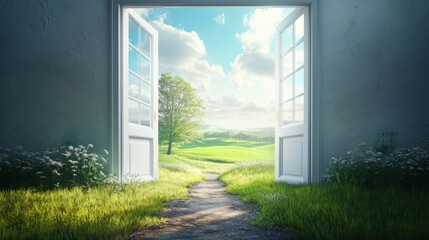 Open Door to a Serene Landscape: A Vision of Tranquility and New Beginnings
