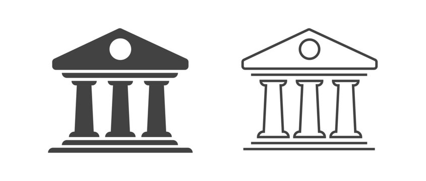 Library museum column icon vector stroke, line bank building sign simple minimal, solid university institute symbol linear outline logo pictogram, law court government house office image clip art
