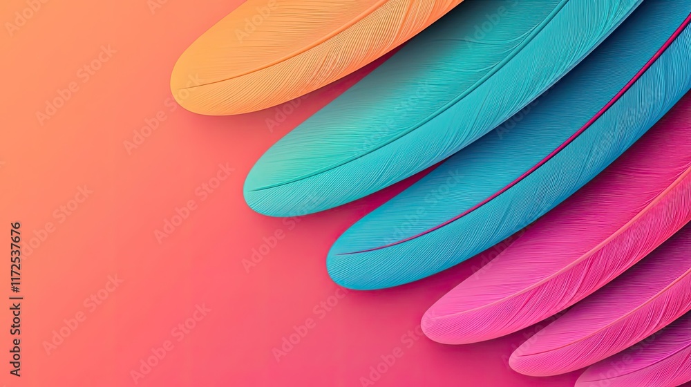 Poster feather abstract background idea. colorful abstract design featuring layered feather shapes in vibra