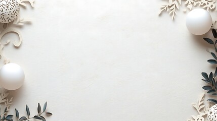 White Christmas ornaments and leaves border design