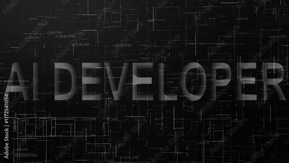 Poster 3d ai developer text technology data line black white