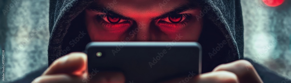 Poster suspicious email header with glaring typos displayed on a modern smartphone highlighting fraud indic