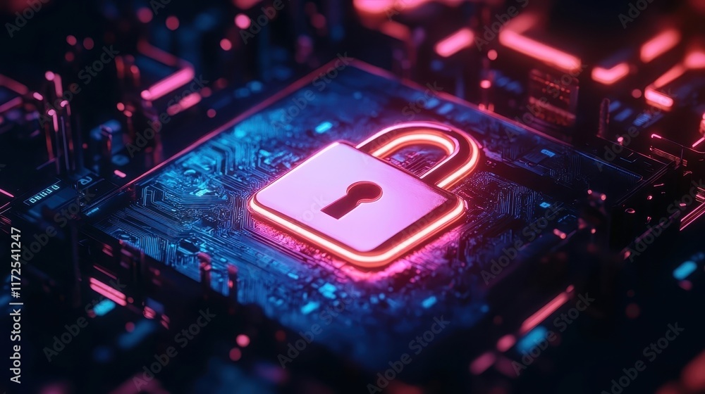 Poster glowing padlock icon over inbox symbolizing email cybersecurity and privacy protection
