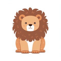 Fototapeta premium A cute, cartoon-style lion with a fluffy mane, sitting and looking friendly.