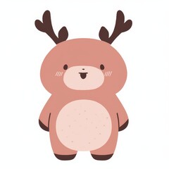 Naklejka premium A cute, cartoonish reindeer character with a blushy face and antlers, designed in soft, pastel colors.
