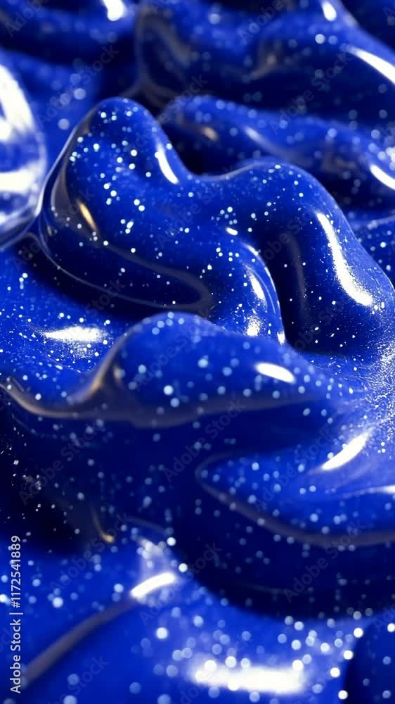Poster bright blue glossy liquid with shimmering specks creates a mesmerizing texture in abstract form