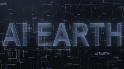 3d AI Earth text technology data line