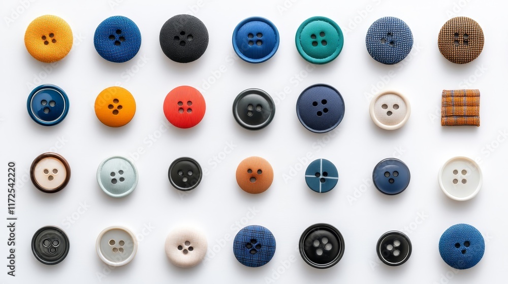 Poster colorful assortment of buttons on a white background displaying various textures and patterns ideal 