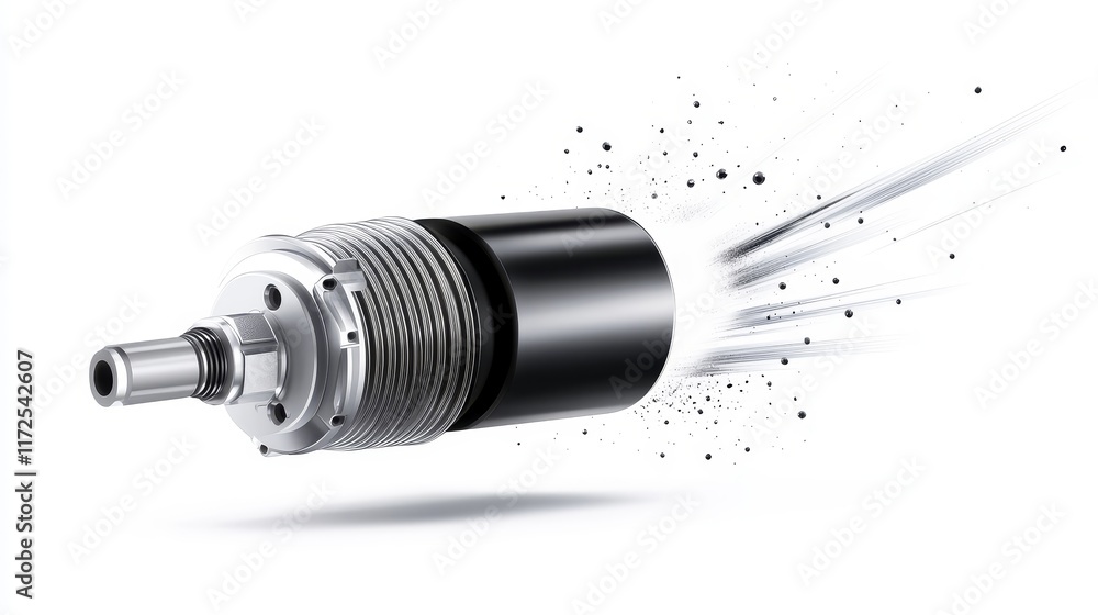 Poster high-speed motion of a modern hydraulic cylinder with dynamic flow effects showcasing advanced engin