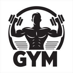 Gym man logo silhouette vector. Gym logo icon. Muscular bodybuilder with dumbbells exercising silhouette illustration on a white background