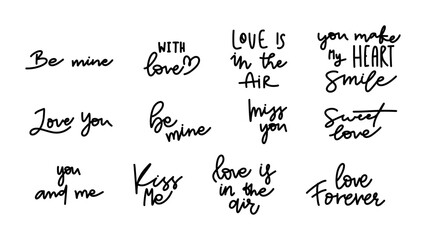 Happy Valentine's Day handwriting calligraphy set on white background, Flat Modern design , illustration Vector EPS 10t Modern design , illustration Vector EPS 10