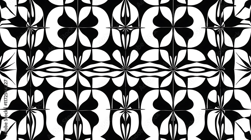 Poster abstract black and white floral pattern: a seamless pattern with black and white flowers in a repeat