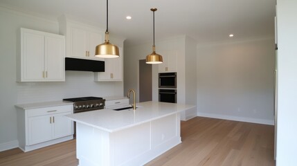 Modern kitchen design with white cabinets and sleek appliances.