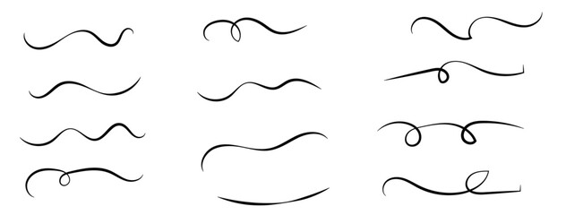 Abstract wavy thin line. Squiggle elements banner. Pattern with scribble, wiggle and undulate. Wavy and swirled brush strokes with rough edges. hand drawn scribbles. Vector illustration 