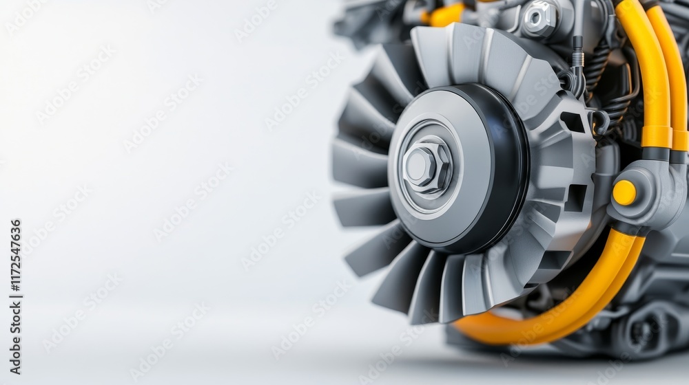 Aufkleber detailed close-up of a modern engine component with fine texture and bright colors emphasizing engin