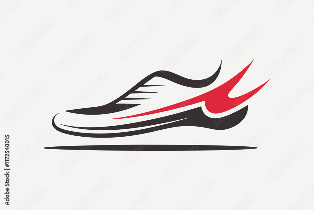 Poster a minimalist design showcases a running shoe, emphasizing sleek lines and a dynamic silhouette, a mi