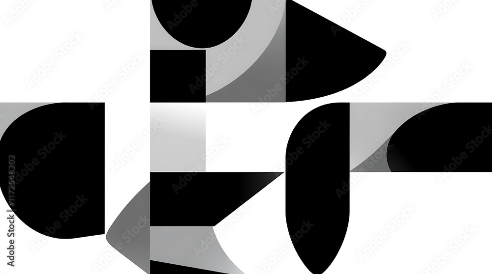 Poster abstract geometric shapes: a dynamic composition of black and grey geometric shapes, creating a visu