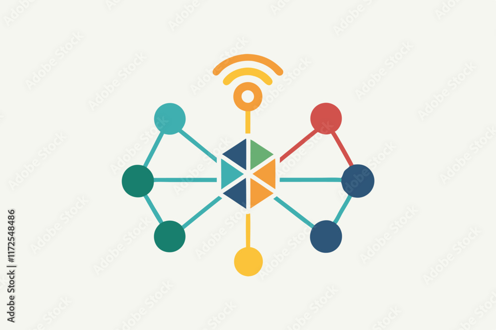Poster this logo features interconnected nodes symbolizing digital connectivity and interaction in a sleek,