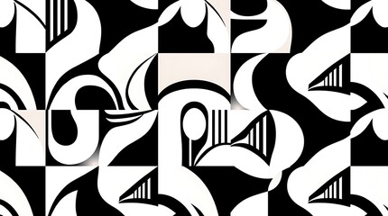 Abstract Black and White Geometric Pattern: This mesmerizing image presents a captivating abstract design featuring a seamless pattern of geometric shapes in stark black and white.